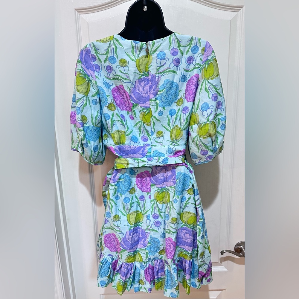 Emily McCarthy Floral Print Puff Sleeve side tie Dress size S - Picture 6 of 7